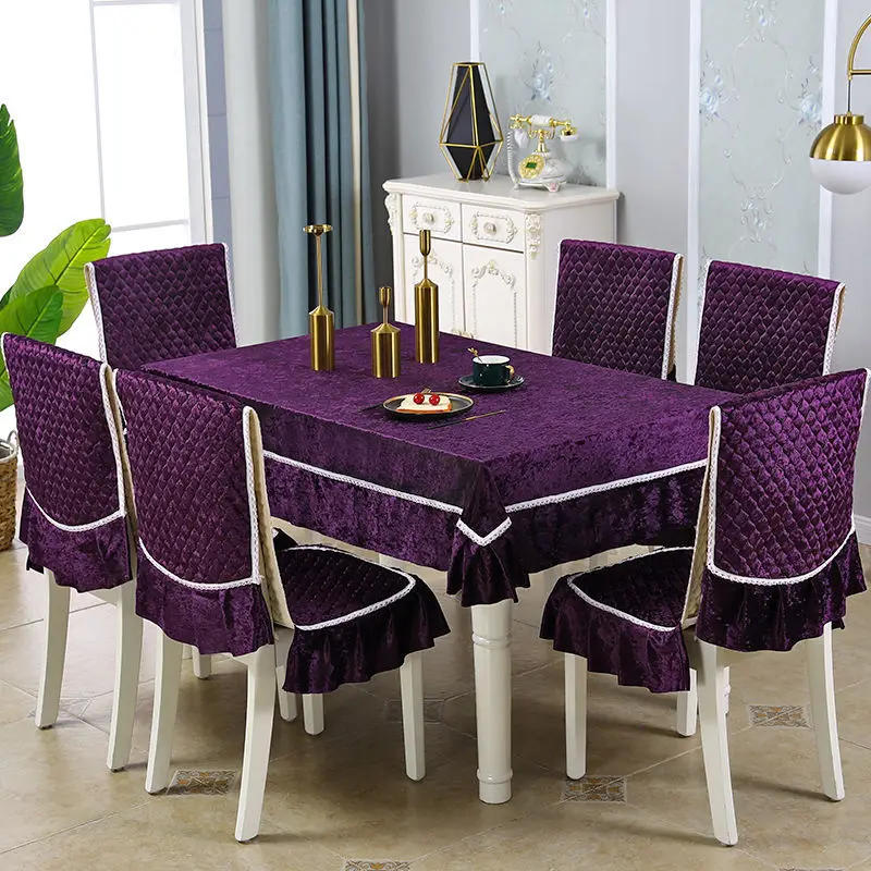 Description Picture 3 of itemEuropean Style Red Blue Connected Chair Cover Lace Edge Integrated Stool Cover Rectangular Tablecloth Thickened Cushion