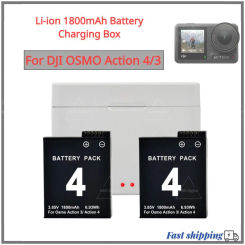 For Dji Action 4 1800mAh Rechargeable Li-ion Battery , Dual Slot Battery Charger Storage Box For DJI Action 4/3 Camera Accessory