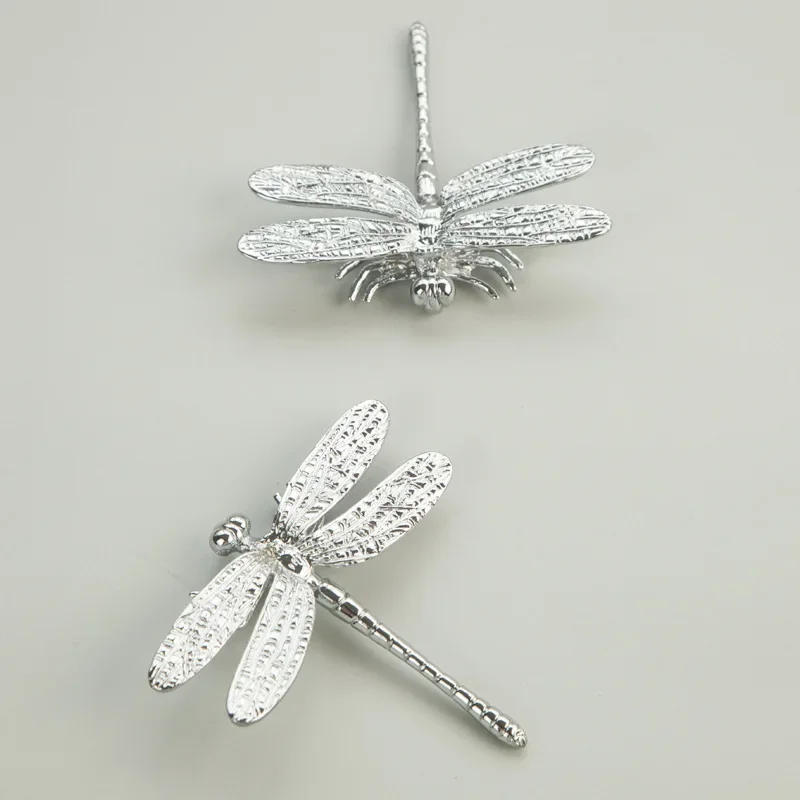 Description Picture 3 of itemSilver Plated Brass Dragonfly Handle Light Luxury Cabinet Knobs Drawer Pulls Wine Cabinet Door Handles Decor Furniture