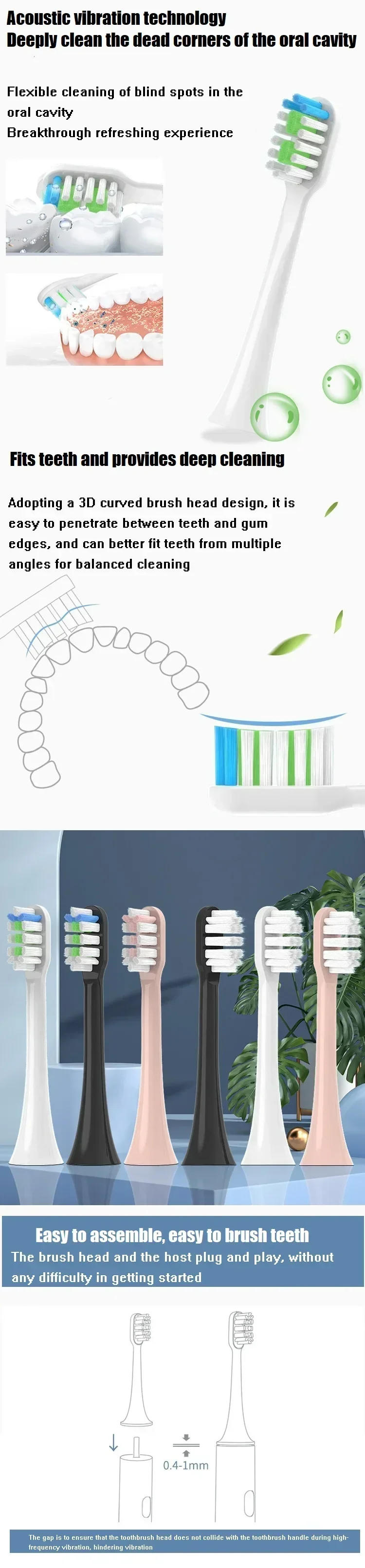 Description Picture 4 of item4 pcs/set Replacement Brush Heads for SOOCAS V1/X1/X3/X5/X3U/X3PRO/v1/v2 Sonic Electric Toothbrush Soft DuPont Bristle Heads