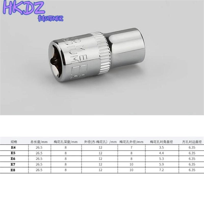 Description Picture 2 of itemE-Socket Sockets 1/4 Inch(6.3mm)/3/8" Torx Star Bit Female E-Socket Set Socket Nuts Set E4 E5 E6 E7 E8 E10