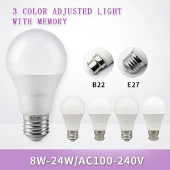 8pcs LED light Bulb Tricolor Dimming  AC220V 110V 18W 24W Wall Switch CCT 3000K 4000K 6000K Memory Function for Home Bedroom
