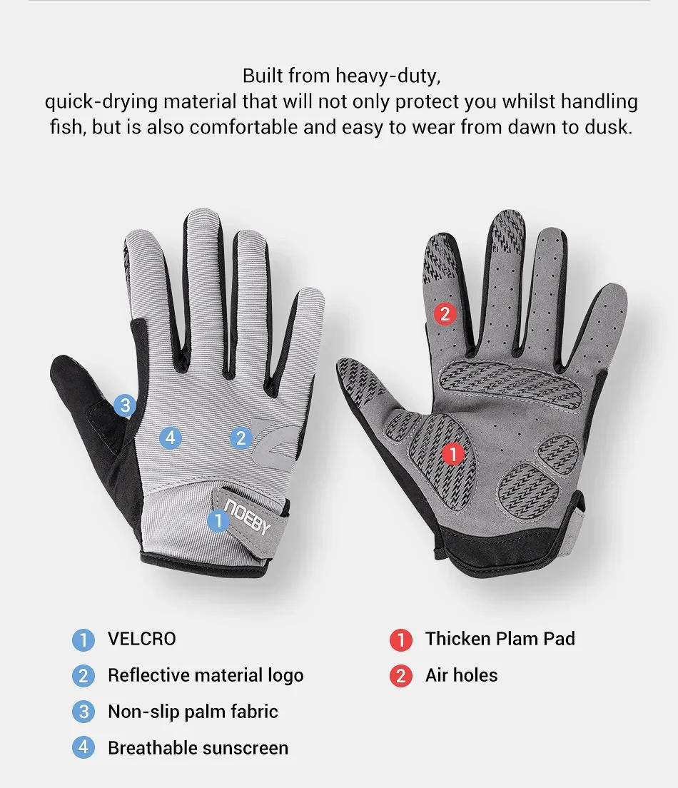 Description Picture 3 of itemNoeby Fishing Gloves Non-slip Full Finger Outdoor Sun Protection Anti-UV Cycling Running Gloves Men Women Tackle