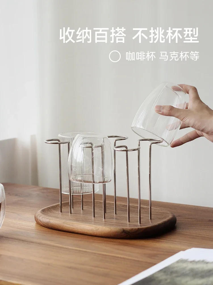 Description Picture 6 of itemDraining Tea Cup Rack - Dust-Proof Black Walnut Storage Shelf with Upside-Down Design Ventilated and Moisture-Resistant