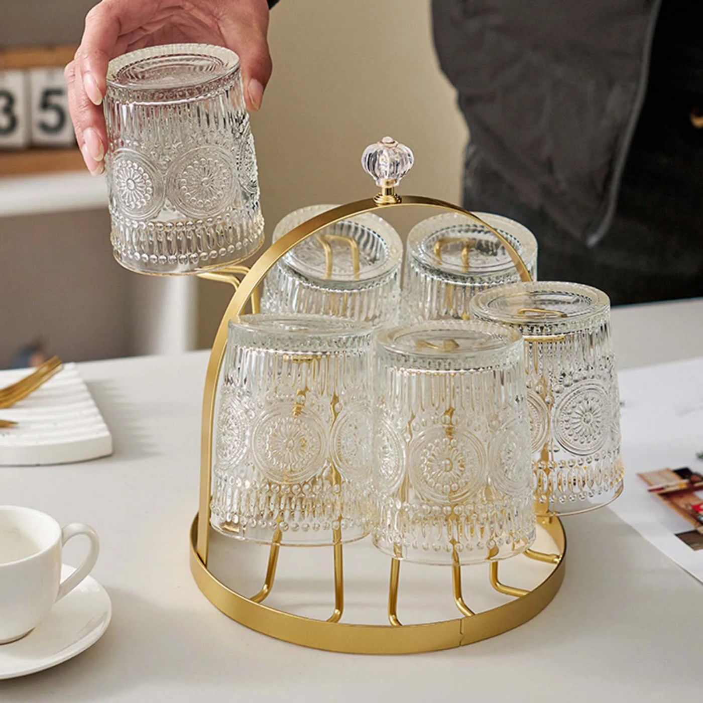 Description Picture 4 of itemGlass Cup Drying Rack Saving Space Mugs Cups Organizer Sports Bottle Draining Organizer for Kitchen Countertop Bar Home Kitchen