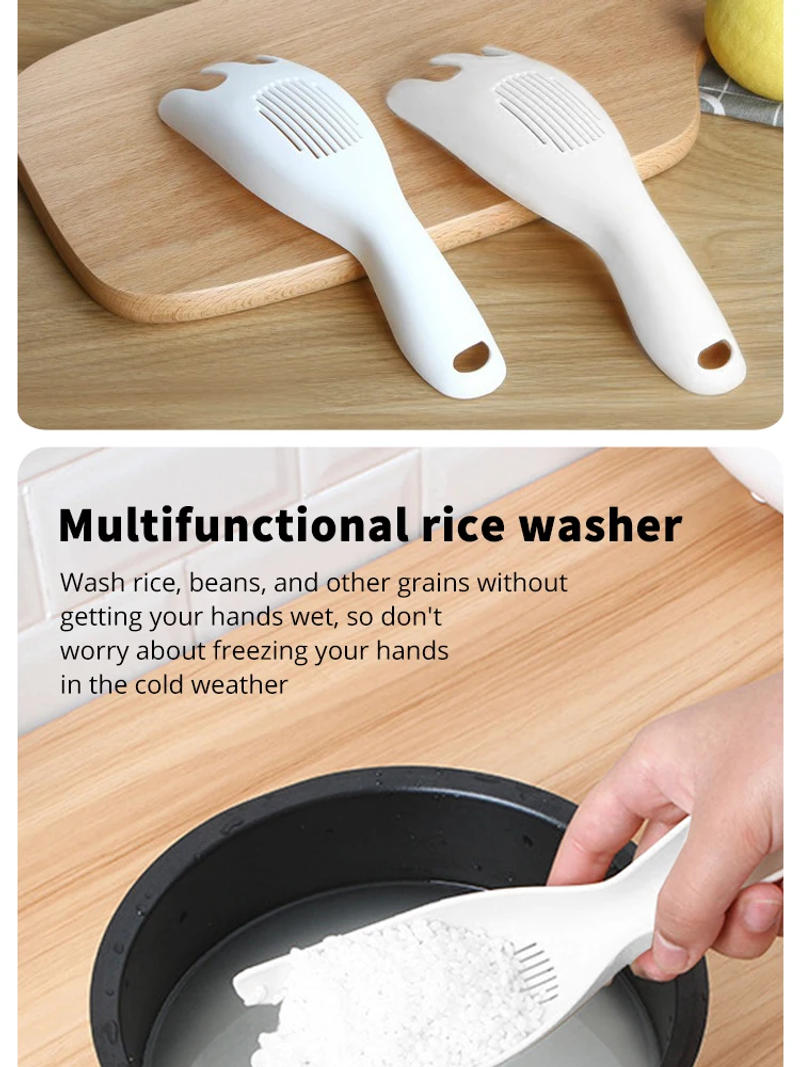 Description Picture 3 of item1PC Rice Sieve Spoon Kitchen Drain Colander With Handles Rice Bowl Strainer White Rice Washing Tools Sink Drain Household Tools