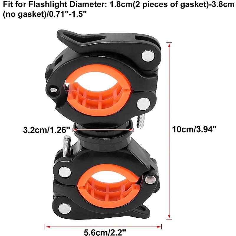 Description Picture 3 of itemFlashlight Holder, Mount Bicycle Mounting Bracket Flashlight Holder Torch Clip Universal Bicycle 360º Rotation ( black + orange)