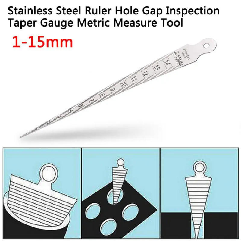 Description Picture 3 of itemGauge Feeler Gap Hole Measuring Tool 1-15mm Stainless Steel Taper Double Side Wedge Feeler Hole Gap Taper Aperture Scale Gauges