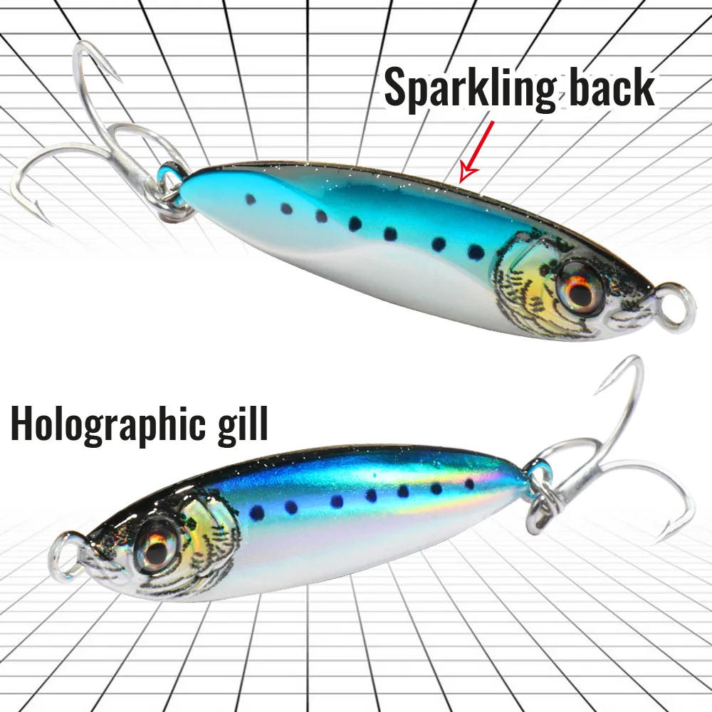 Description Picture 6 of itemMetal Jig Lure 20g 30g 40g Spinner Spoon 3D Eye Color Laser Overlay Spinning Fishing Tackle Hook Swimbait Pesca Spinnerbait Bait
