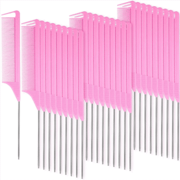 30 Pieces Parting Comb for Braids Hair Rat Tail Comb Steel Pin Rat Tail Carbon Fiber Heat Resistant Teasing Combs(Pink)