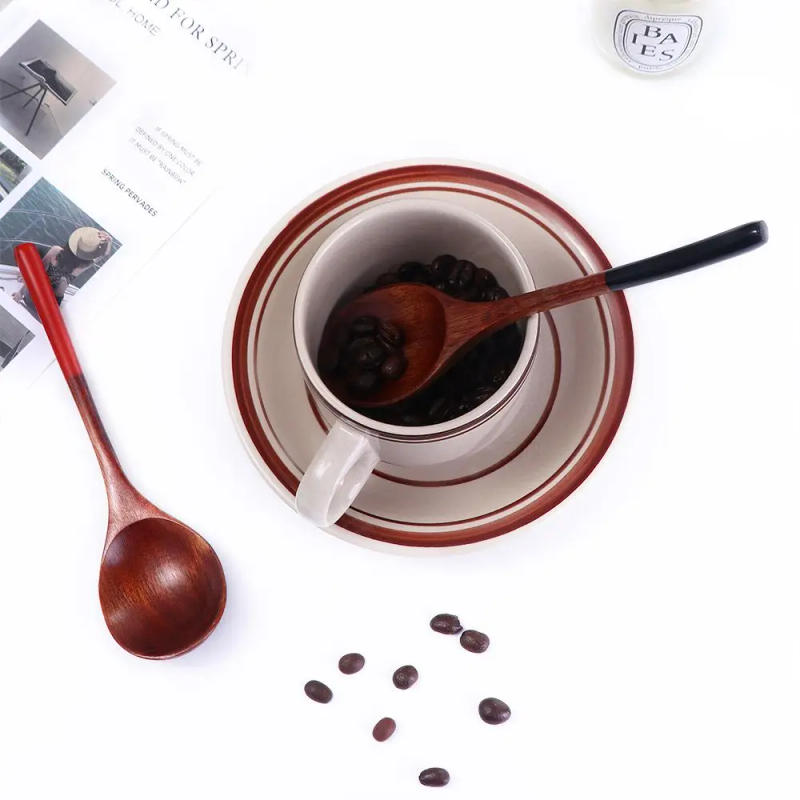 Description Picture 6 of itemHigh Quality Japanese Style Dessert Kitchen Wood Handle Coffee Utensils Wooden Spoon Soup Spoon Tableware