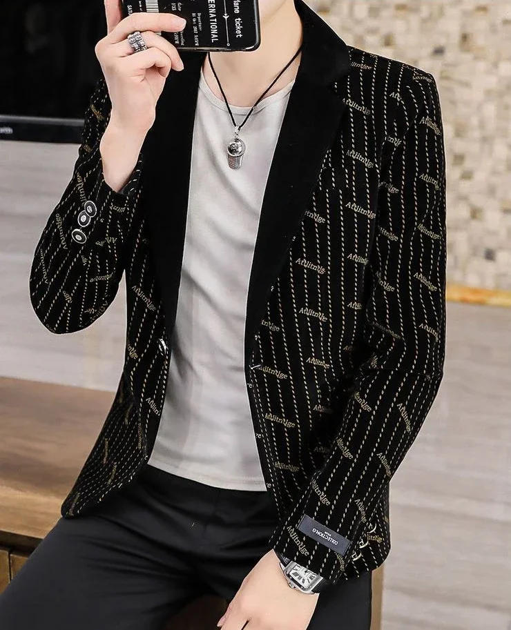Description Picture 4 of itemThin Jacket for Men Party Golden Slim Fit Coats Man Suits and Blazers Elegant Menswear Fashion 2024 Classic New in Summer Casual