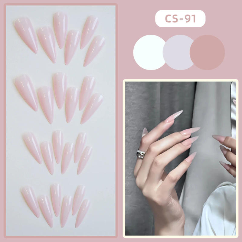 Description Picture 3 of item24pcs Long Pointed False Nails Solid Color Ins Simple Fake Nails Full Cover Wearable Artificial False Nail Patches Free Shipping