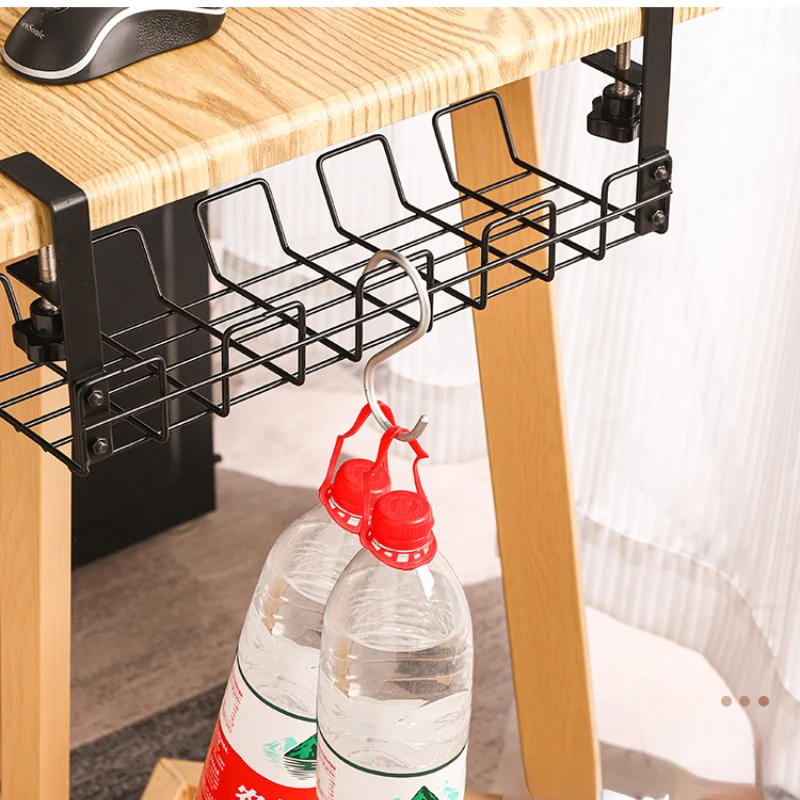 Description Picture 3 of itemUnder Table Storage Rack Metal Cable Management Tray Home Office Desk Wire Organizer No Punching Kitchen Storage Accessories