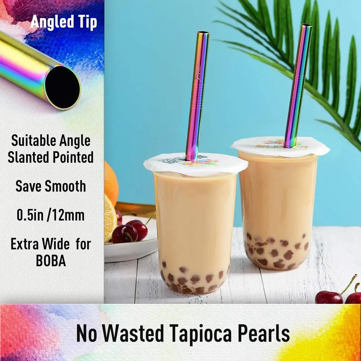 Description Picture 6 of itemStraws Steel Boba Tips Stainless Bubble For Smoothie 304 Tea Eco-friendly Reusable 12mm Metal Straw Bent Set Angled Drinking