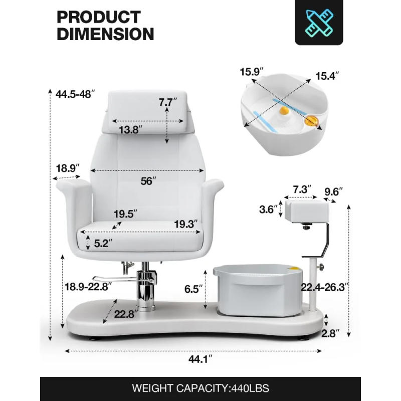 Description Picture 3 of itemPedicure Chair for Nail Tech, Upgraded 360 Swivel Hydraulic Lift Reclining Pedicure Station, Pedicure Unit for Pedicure Chairs