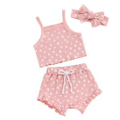Baby Girls 3 Piece Outfits Floral Print Sleeveless Camisole Tops and Elastic Ruffled Shorts Headband Set Summer Clothes
