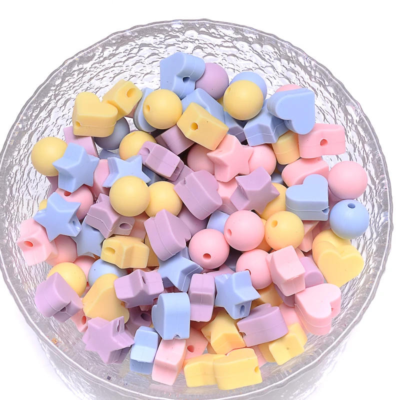 Description Picture 5 of item50Pcs/Lot Mix Style Silicone Beads Baby Heart Star Shape Nuring Teething Beads Sets DIY Baby Pacifier Chain Toys Accessories