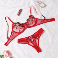 Transparent Sexy Lingerie Exquisite Embroidery Floral Ultra-thin Sexy Large Lingerie Ladies Lace Transparent Underwear Bra Set