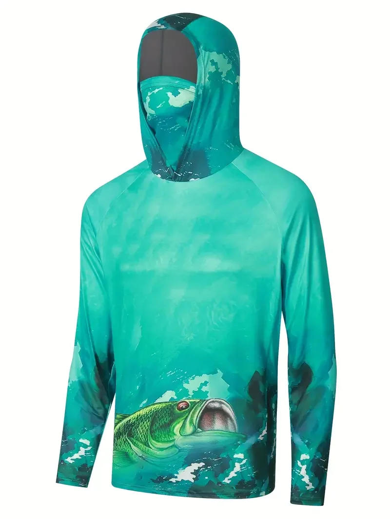 Description Picture 3 of itemFishing Shirt Hooded Men Fishing Clothes Outdoor Summer Mask Hoodie Sun Uv Protection Performance Jersey