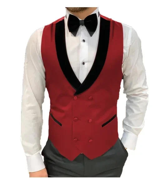 Description Picture 2 of itemOnly Vest  Men's Casual Suit Vest Double Breasted Shawl Lapel Dress Waistcoat for Wedding Party Dinner custom vest