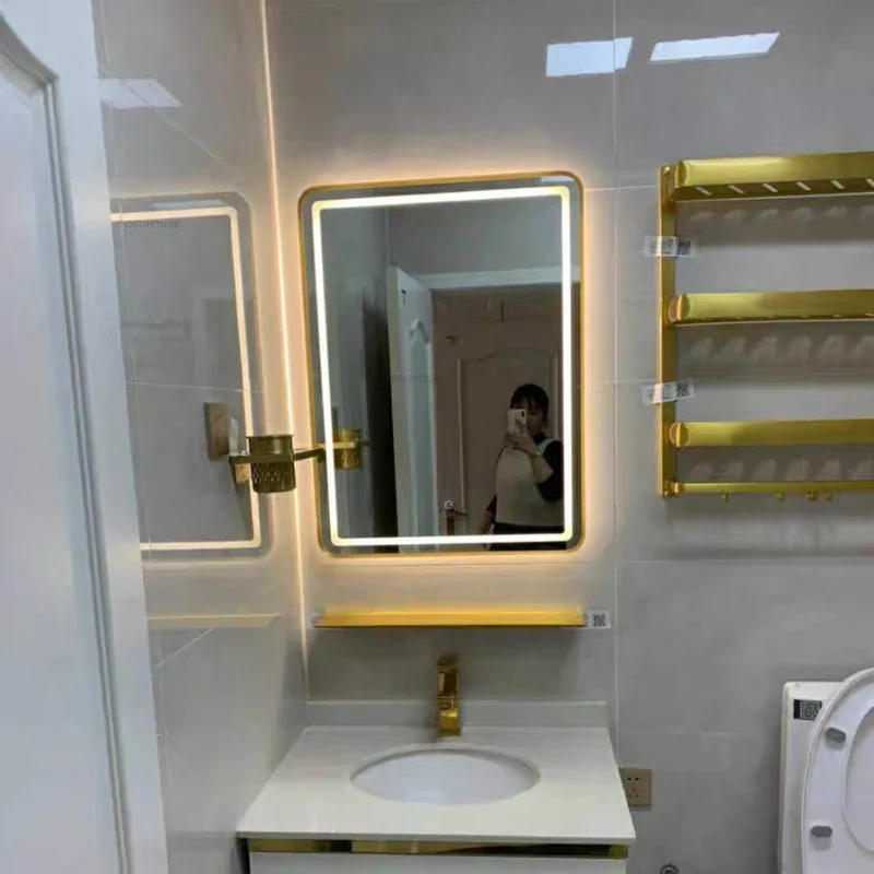 Description Picture 2 of itemNordic Wall Mounted Mirrors for Bathroom Light Luxury Smart Bathroom Mirrors Modern Aluminum Alloy Frame Wash Basin Bath Mirrors