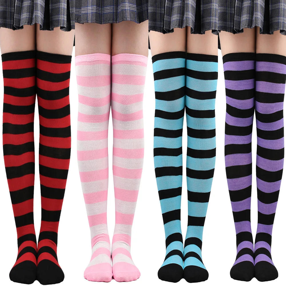 Description Picture 2 of itemLong Socks Women Thigh High Stockings Ladies Girls White Striped Over Above Knee Sock Cute Christmas Cosplay Lolita 2025 New In