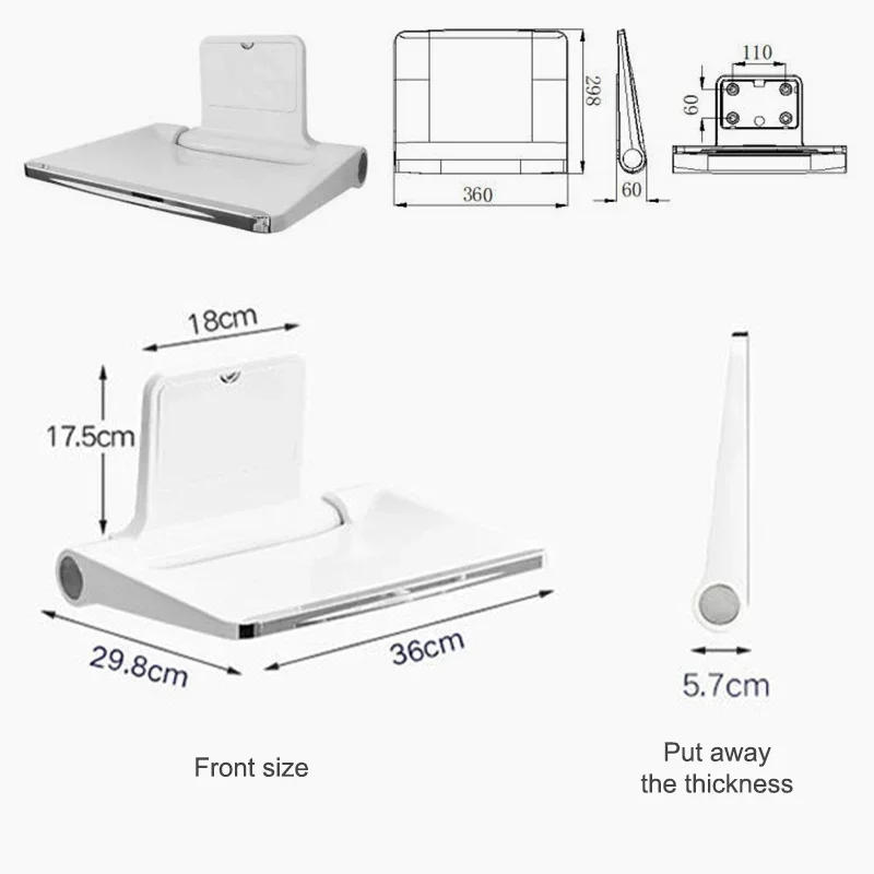 Description Picture 6 of itemWall-mounted Shower Folding Seat  High-Loading Silent Bathroom Stool for Disabled Elderly slow down Stool Home Furniture