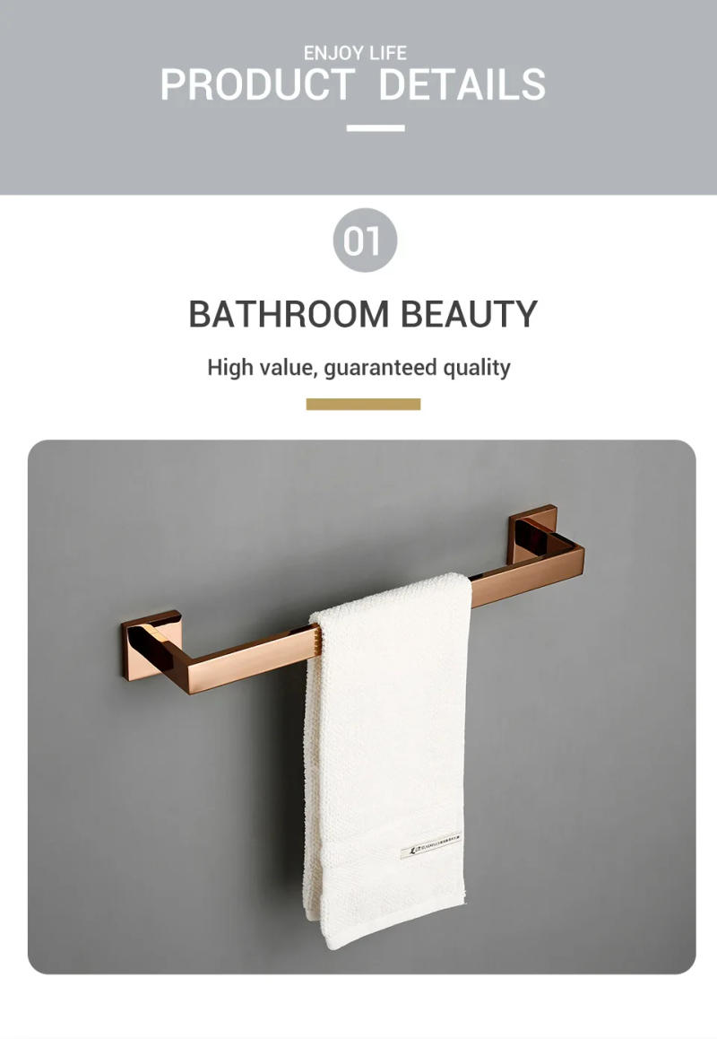 Description Picture 4 of itemStainless steel bright rose gold towel bar toilet bathroom tissue rack hook pendant set