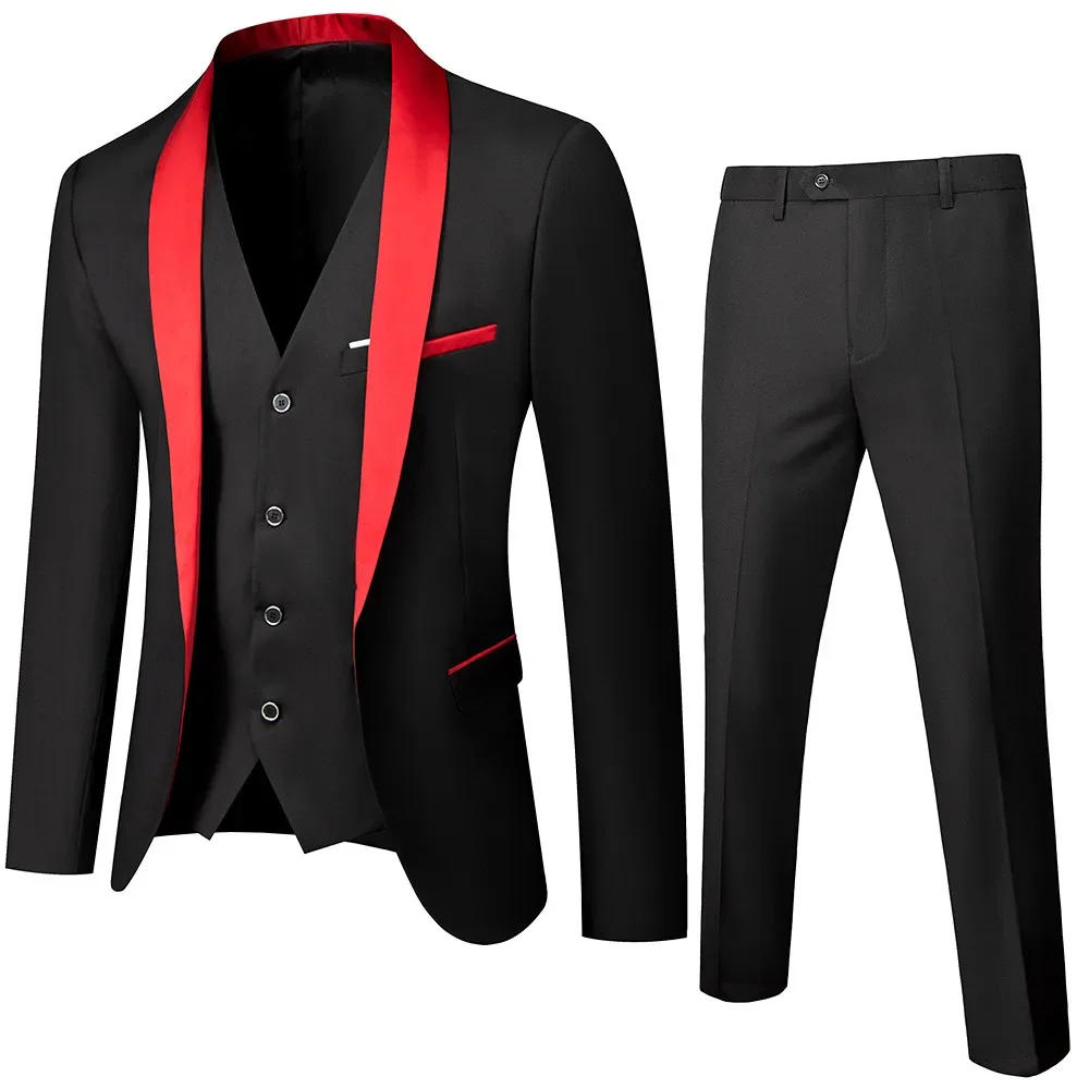 Description Picture 3 of itemBlack Men Autumn Wedding Party  custom vest Coat Pants and Vest Fashion Slim Fit Suit（one vest)