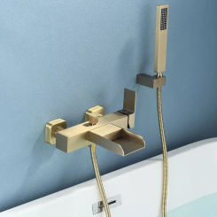Brushed Gold Bathtub Shower Set Wall Mounted Gray Bathtub Faucet, Bathroom Cold and Hot Bath and Shower Mixer Taps Brass