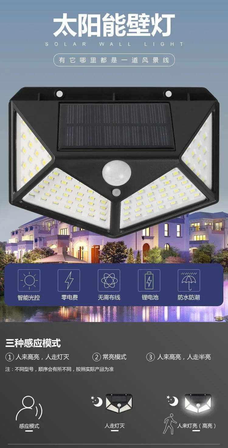 Description Picture 5 of itemLED Solar Outdoor Wall Lamp, Household Induction Lamp, Courtyard Lamp, Four Sided Luminous Waterproof Wiring Free Lighting Lamp