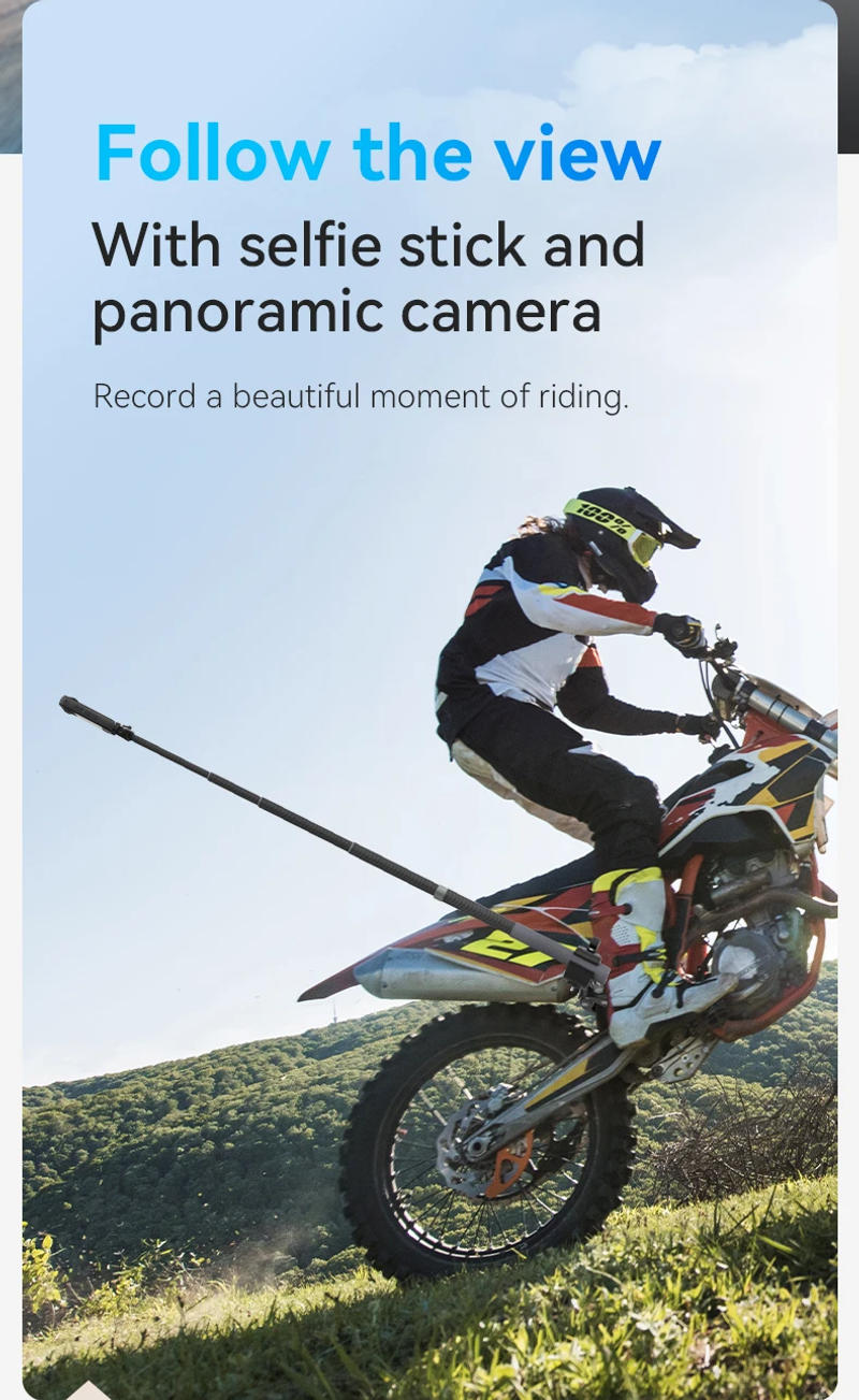 Description Picture 3 of itemTELESIN Motorcycle Bike Monopod Bicycle Handlebar Panoramic Mount Invisible Selfie Stick Bracket for GoPro Hero DJI Insta360