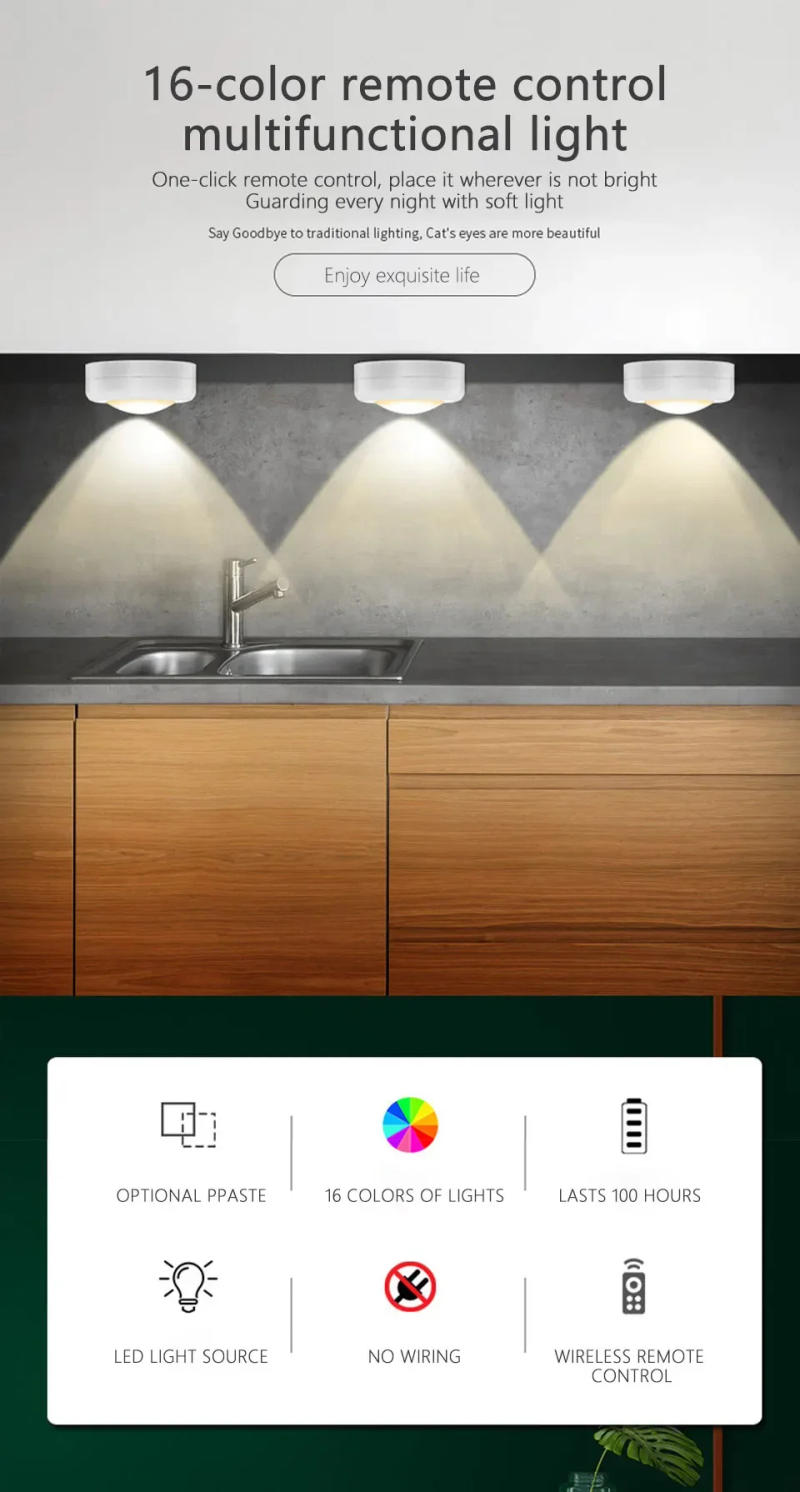 Description Picture 4 of item1-6pcs RGB LED Under Cabinet Light COB Night Light With Remote Control Cabinet Lights For Wardrobe Cupboard Closet Kitchen