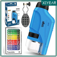 60-120X Mini Pocket Microscope Kit Lab Handheld Microscope With LED Light Kids Science Microscopes Battery Powered