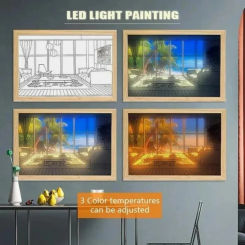 LED Decorative Light Painting USB Plug Dimming Wall Artwork Table Lamp Gift Indoor Sunlight Window Wooden Photo Night Lights