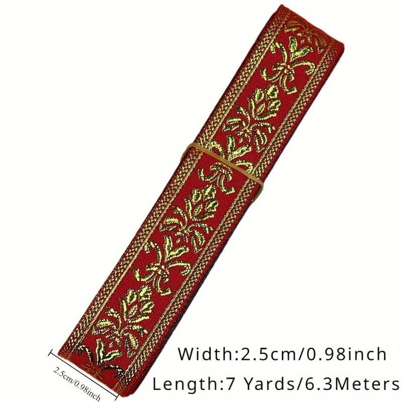 Description Picture 3 of item7 Yards 2.5cm Jacquard Ribbon with Golden Floral Leaves Pattern Woven Lace Trim Tape for DIY Sewing and Fabric Projects