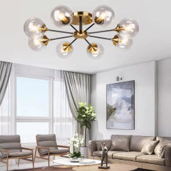 Modern LED Chandelier Parlor Smoke grey/Clear Glass Dining Room Bedroom Pendant Lamp Gold Home Deco Hanging Light Fixtures