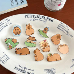 11pcs Capybara Brooch Party Favors Festive Supplies Cartoon Cute Animal Badges Acrylic Colored Accessories Birthday Party Gifts