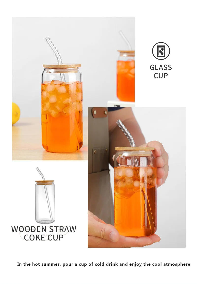 Description Picture 4 of item400ml/540ml Glass Cup With Lid and Straw Transparent Bubble Tea Cup Juice Glass Beer Can Milk Mocha Cups Breakfast Mug Drinkware