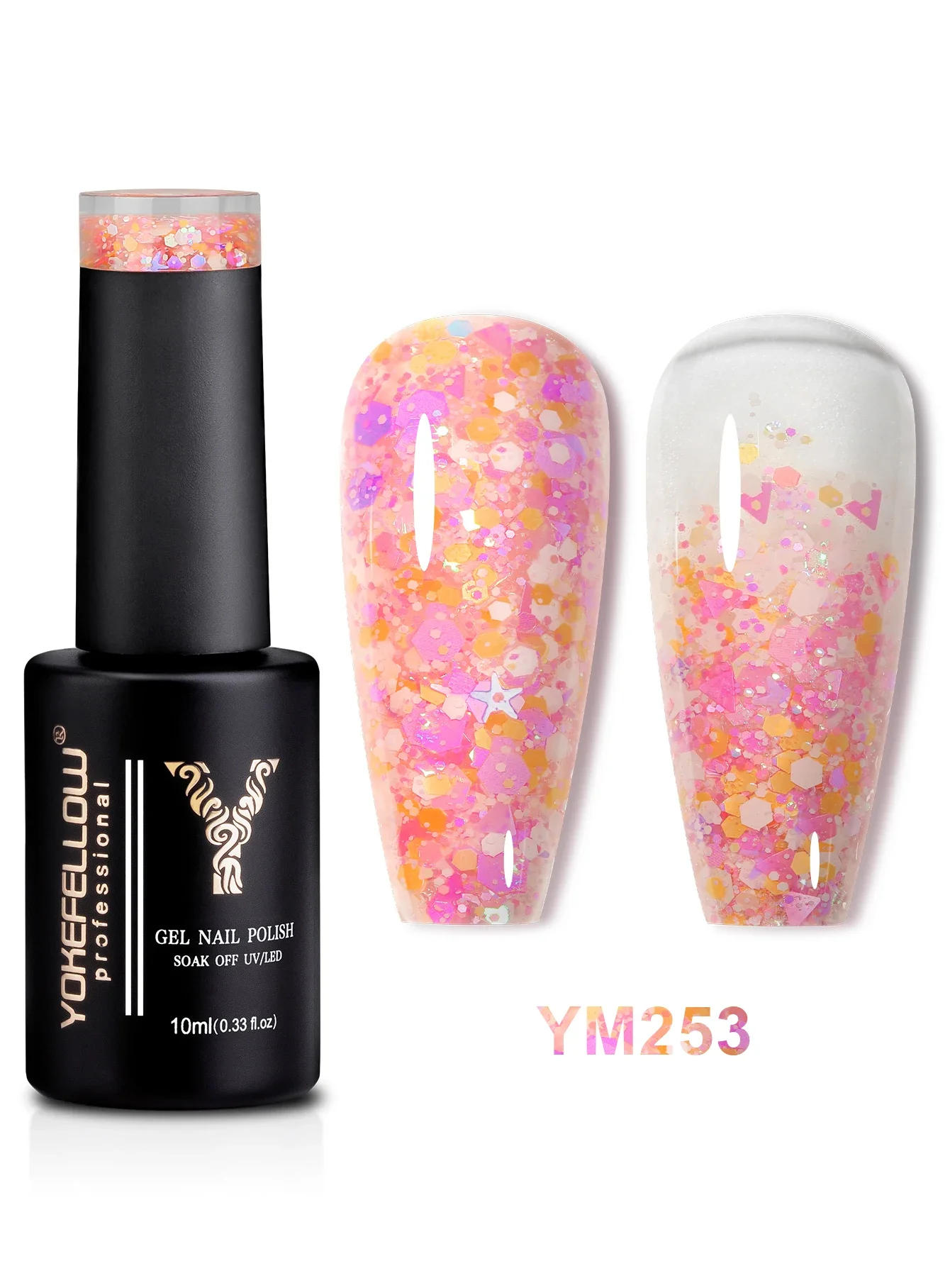 Description Picture 2 of itemYOKEFELLOW Glitter Gel Nail Polish 10ml Pink Sparkly Gel Polish Diamond Shiny Soak Off Glitter UV Gel for Nail Art YM240 Pink