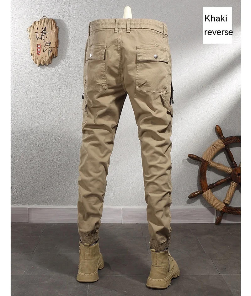 Description Picture 4 of itemAutumn and Winter New Fashion Outdoor Motorcycle Stitching Stretch Slim-Fitting Ankle-Tied Overalls Men Trendy Casual Pants