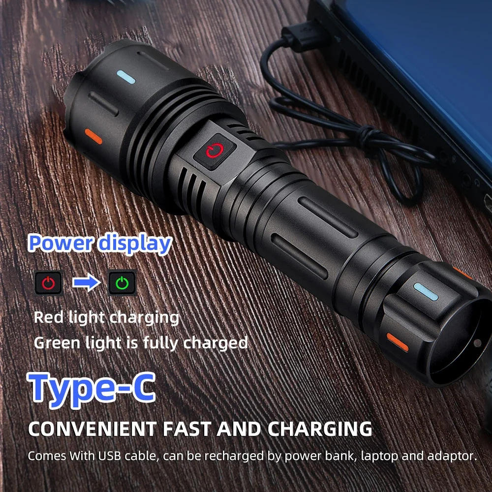 Description Picture 4 of item1500 Meters Super Bright White Laser LED Flashlight USB Rechargeable Torch 26650 Battery Outdoor Camping Emergency Flash Light