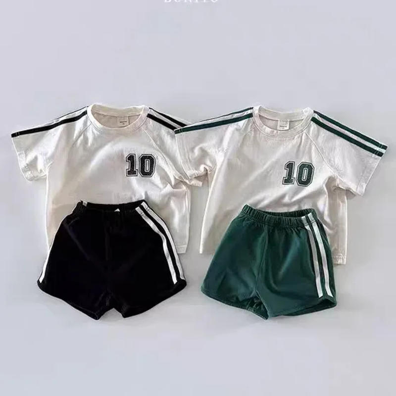 Description Picture 2 of item2025 Summer New Children Short Sleeve Clothes Set Boys Letter T Shirts + Shorts 2pcs Suit Fashion Casual Kids Girls Sports Set