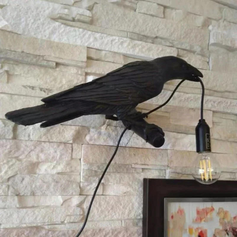 Description Picture 3 of itemResin Lucky Bird Crow Wall Lamp E14 Bulb Night Light Bedroom Bedside Living Room Wall Lamp Home Garden Decor levitating lamp