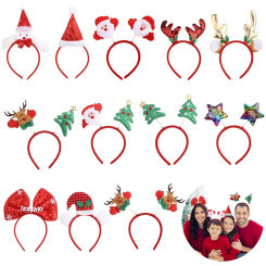 12Pcs/Set Cute Christmas Headbands Christmas Hair Hoop Santa Claus Hair Band Reindeer Head Hat Toppers Funny Holiday Headband
