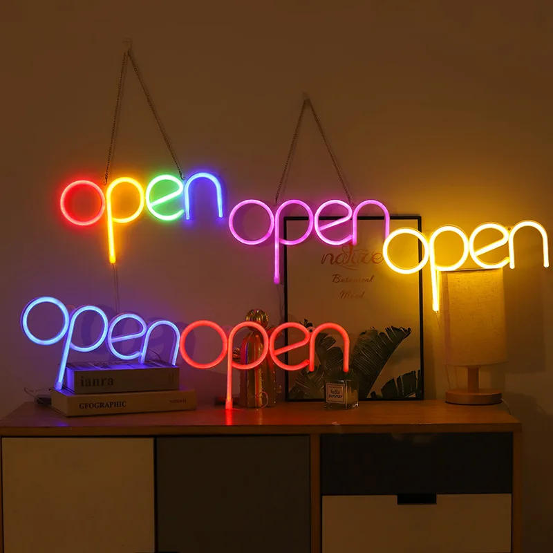 Description Picture 2 of itemOpen Neon Sign LED Neon Signs Night Light Colorful Lighted Decor Glowing Letter Lights for Window Bar Pub Hotel Coffee Shop
