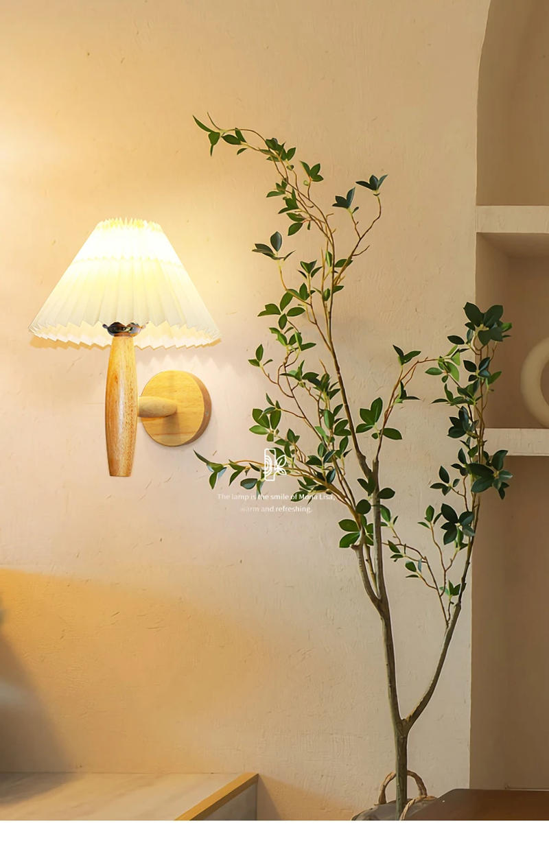 Description Picture 2 of itemModern Simple Study Bedroom Bedside Wall Lamps Hotel Guest Room Entrance Log Wind LED Full Spectrum Pleated Umbrella Wall Lamp