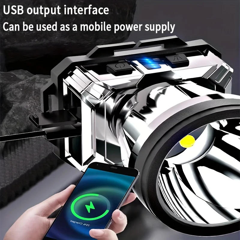 Description Picture 3 of item1pc Super Bright USB Charging Headlight, For Outdoor Lighting, Home Lighting, Camping, Hiking, Night Cycling, Fishing