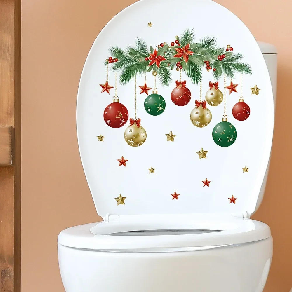 Description Picture 4 of itemChristmas Hanging Ball Toilet Stickers Xmas Star Balls Sticker Merry Christmas Home Toilet Decor Stickers Happy New Year 2025